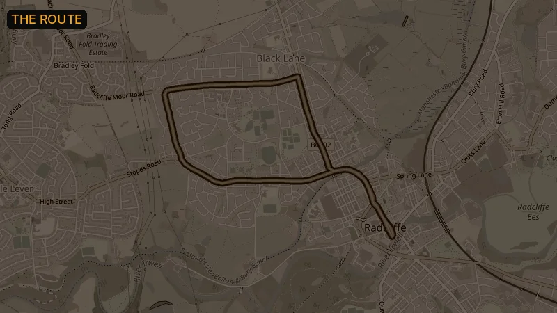 Map of Ainsworth, Turks & Bolton Rd, a 5.5km road running route in Radcliffe