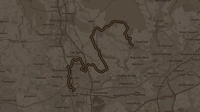 Map of GM Ringway - Stage 12: Norden to Bury, a 21km trail running route in Radcliffe