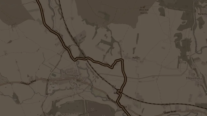 Map of Steel & Cotton Trail - Edale to Hathersage, a 19.9km trail running route in Radcliffe
