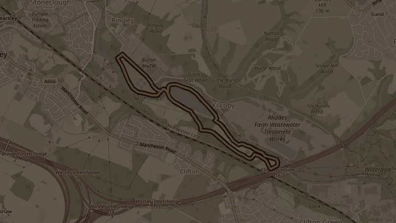 Map of Clifton Country Park, a 5.2km trail running route in Radcliffe