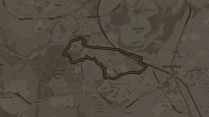 Map of Chapelfield, a 5km trail running route in Radcliffe
