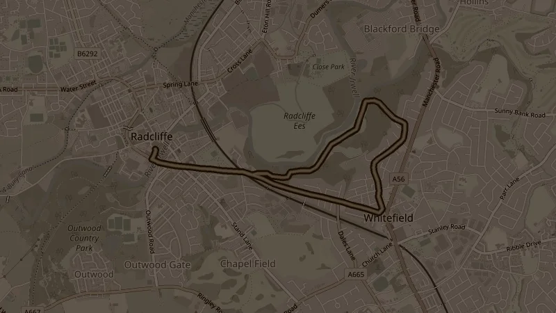 Map of Springwater Park, a 5.5km trail running route in Radcliffe